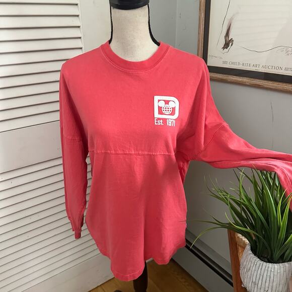 WALT DISNEY WORLD Womens Spirit Jersey XS Coral Pink Back Spell Out Long Sleeve - Picture 3 of 13